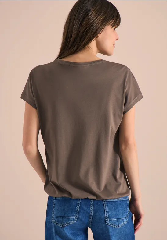 T-Shirt mit V-Neck und Spitzendetail urban taupe
