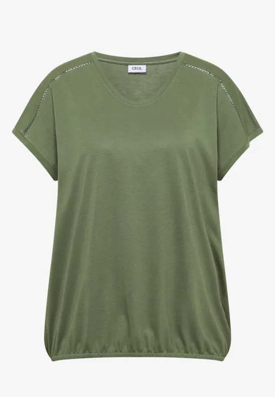 Kurzes grünes T-Shirt mit überschnittenen Ärmeln und elastischem Saum