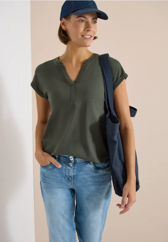 Shirt met korte mouwen in tuniekstijl khaki