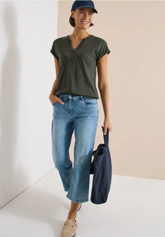 Shirt met korte mouwen in tuniekstijl khaki