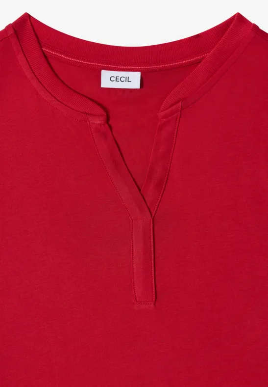 Rotes Damen-Shirt mit V-Ausschnitt und kurzem Kragen, Label 'CECIL'