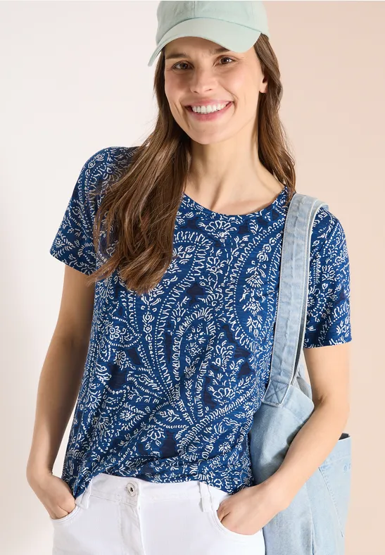 T-Shirt mit Rundhals und Minimal Print universal blue