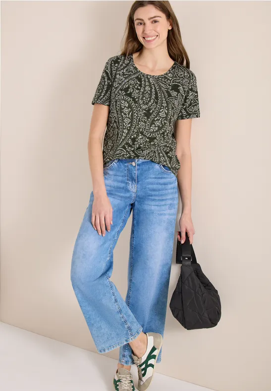 T-shirt à col rond et imprimé minimal khaki