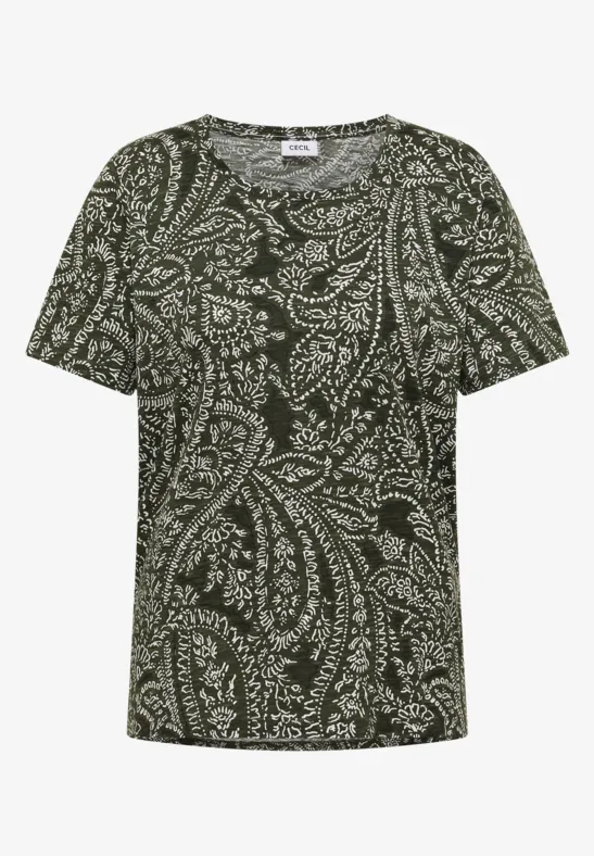 T-shirt à col rond et imprimé minimal khaki