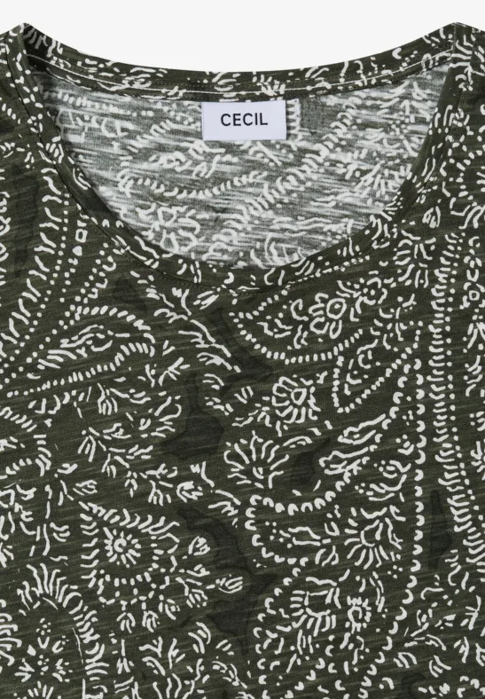 T-shirt à col rond et imprimé minimal khaki