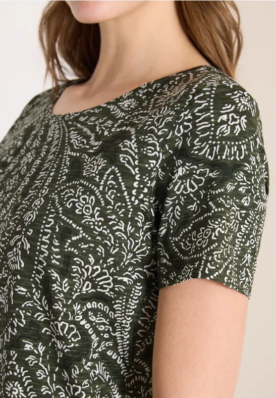 T-shirt à col rond et imprimé minimal khaki