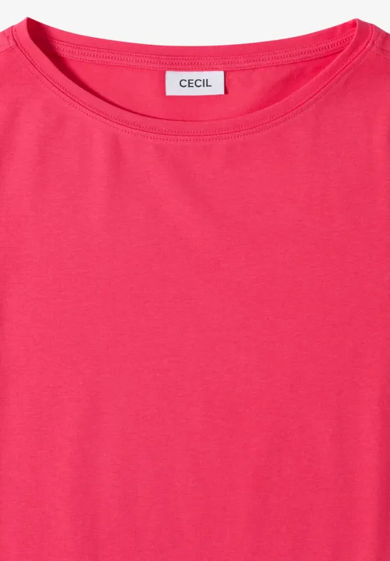 Effen roze T-shirt met ronde hals en CECIL-label.
