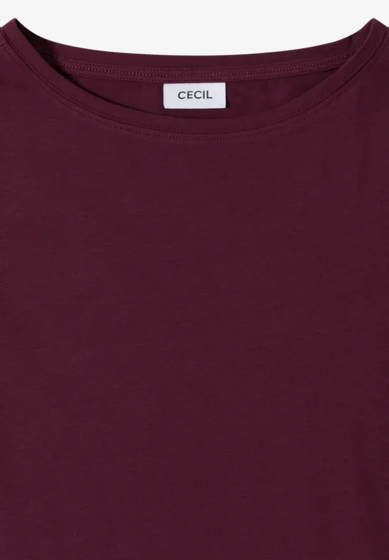 Effen bordeaux T-shirt met ronde hals en 'CECIL'-label.