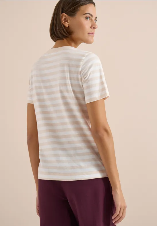 Shirt met ronde hals en strepen pearl beige