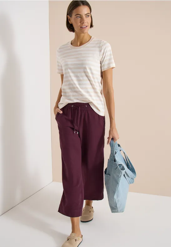 Shirt met ronde hals en strepen pearl beige