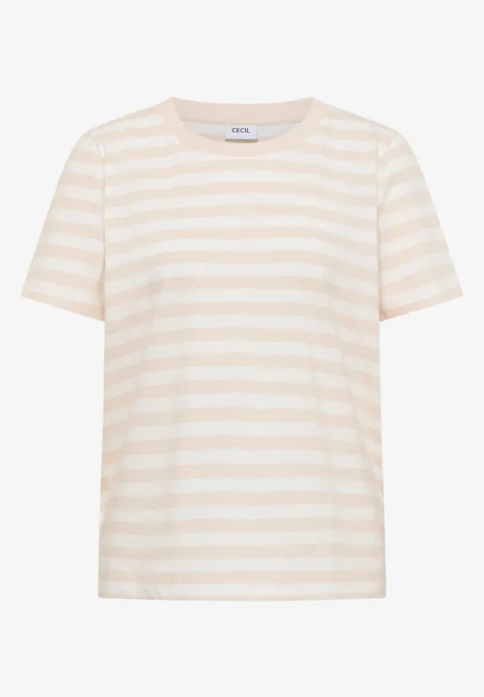 Shirt met ronde hals en strepen pearl beige
