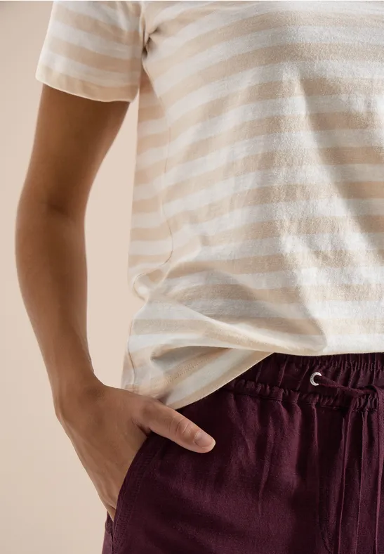 Shirt met ronde hals en strepen pearl beige