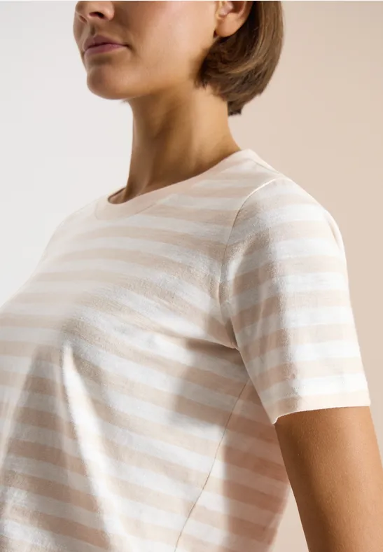Shirt met ronde hals en strepen pearl beige