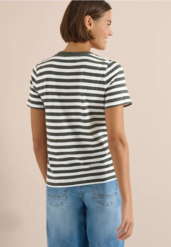 T-Shirt mit Rundhals und Streifen khaki