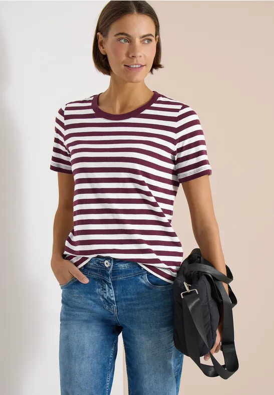 T-Shirt mit Rundhals und Streifen sweet grape red