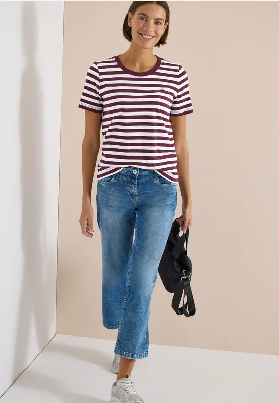 T-Shirt mit Rundhals und Streifen sweet grape red
