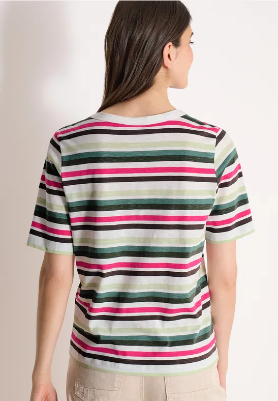 T-shirt à manches courtes avec rayures multicolores khaki