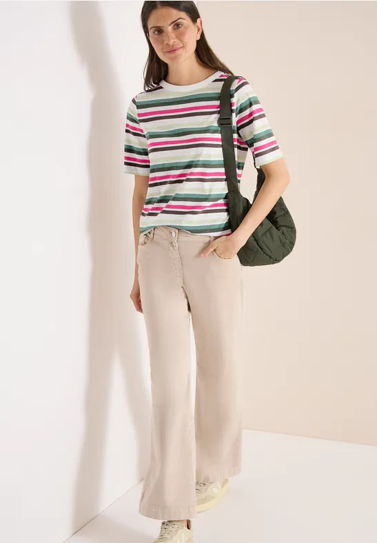 T-shirt à manches courtes avec rayures multicolores khaki