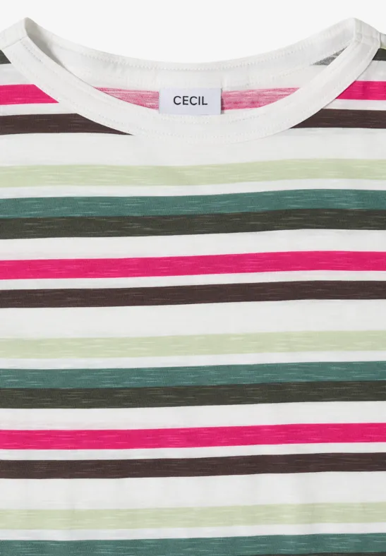 T-shirt à manches courtes avec rayures multicolores khaki