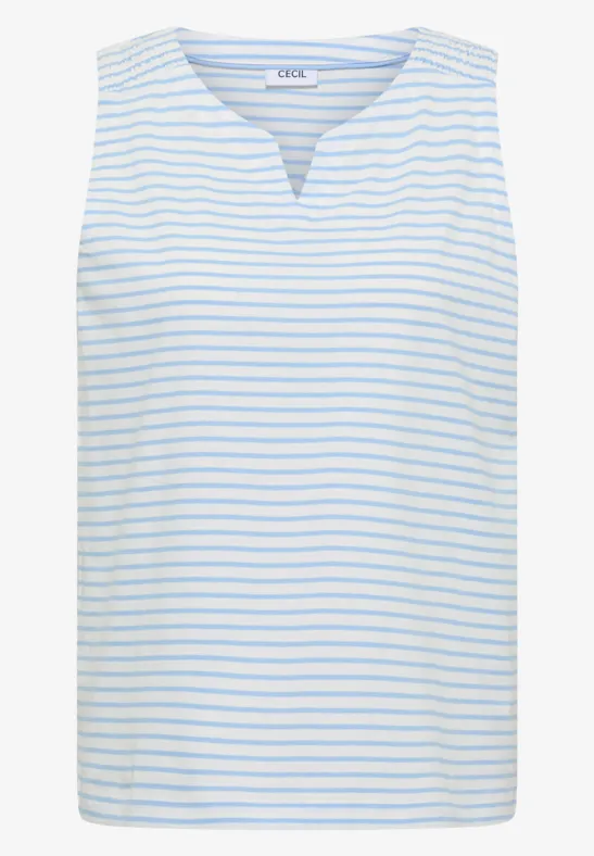 Ärmelloses Top mit weißen und hellblauen Streifen