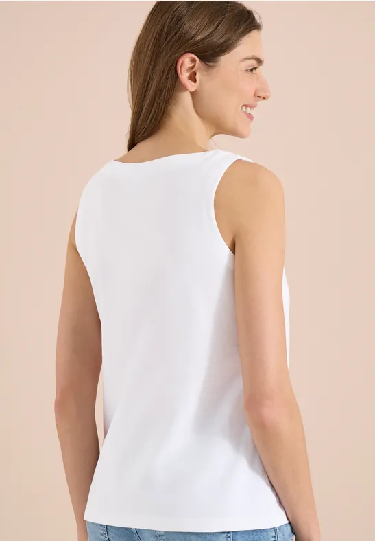Top mit Split Neck in Unifarbe White
