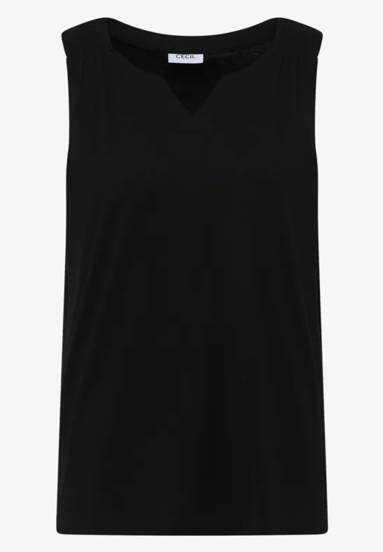 Schwarzes ärmelloses Oberteil mit V-Ausschnitt