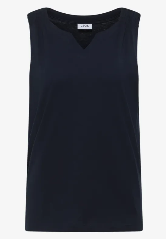 Ärmelloses Top in Marineblau mit rundem Ausschnitt und sportiver Passform.