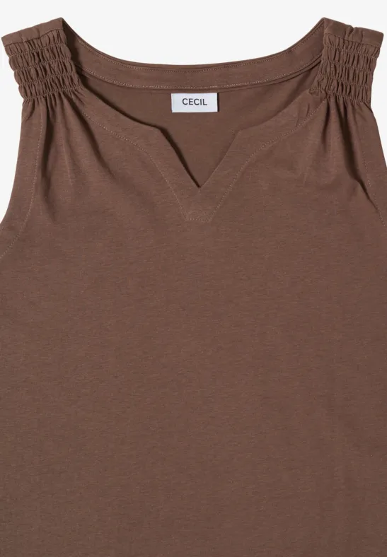 Braunes ärmelloses Top mit V-Ausschnitt und gerafften Trägern