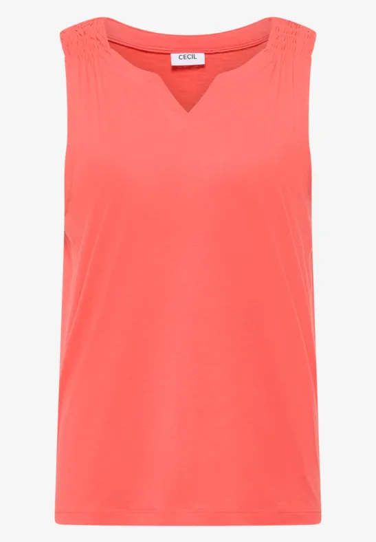 Felroze mouwloos dames top met V-hals, licht en eenvoudig, ideaal voor zomerse looks.