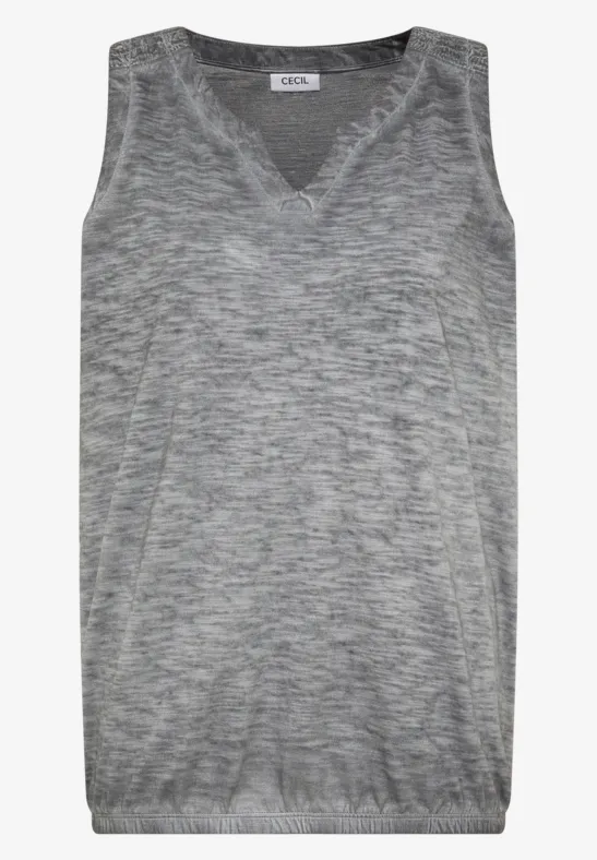 Grauer ärmelloser Strick-V-Pullover mit meliertem Muster