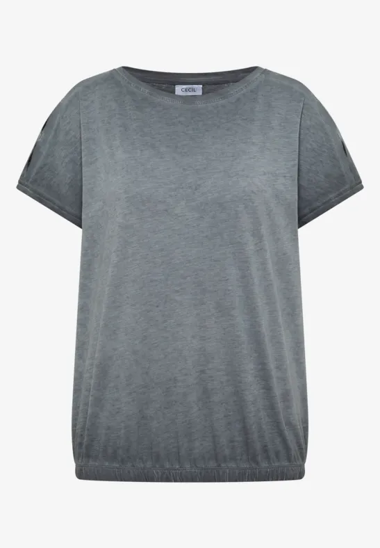 Grijs, losvallend T-shirt met korte mouwen en elastische zoom.