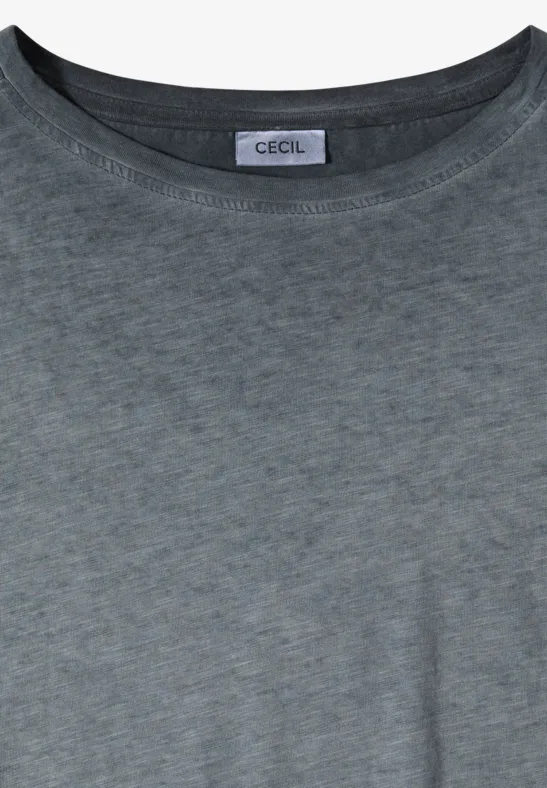 Effen lichtgrijs T-shirt met ronde hals en subtiele melange structuur.