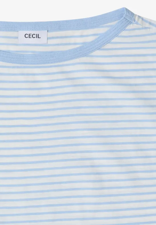 Hellblau-weiß gestreiftes Damen-T-Shirt mit Rundhalsausschnitt und CECIL-Label