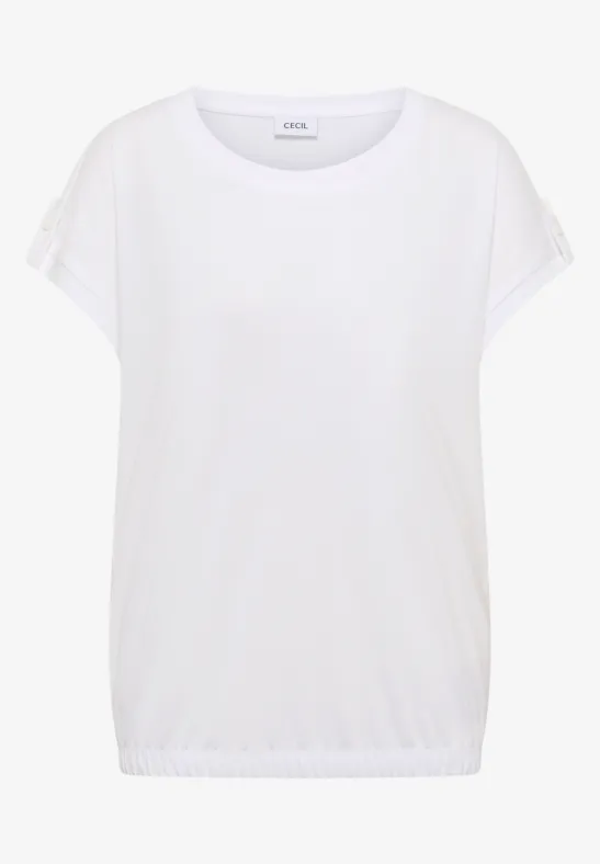 Elegantes weißes Kurzarmshirt mit weitem Schnitt und Gummibund am Saum.
