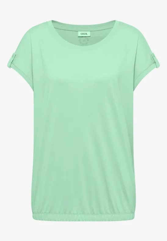 Lichtmintgroen dames-T-shirt met korte mouwen, losse pasvorm en ronde hals.