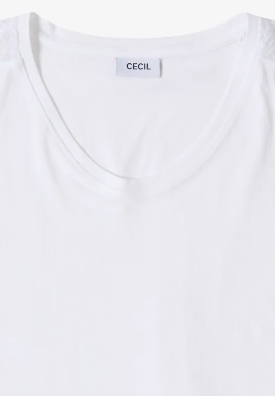 Weißes T-Shirt mit Rundhalsausschnitt und CECIL-Label