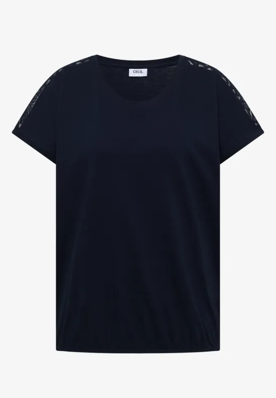 Zwart T-shirt met korte mouwen en ronde hals.