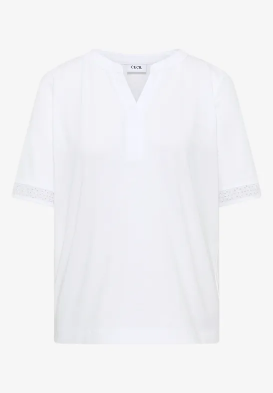 einfaches weißes Damen-Shirt mit V-Ausschnitt und kurzen Ärmeln