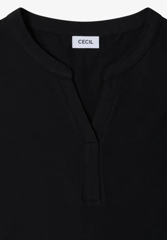 Zwart shirt met V-hals en klein beleg, CECIL-label in de nek