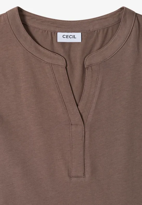 Bruin damesshirt met tuniekhals en label 'Cecil'.