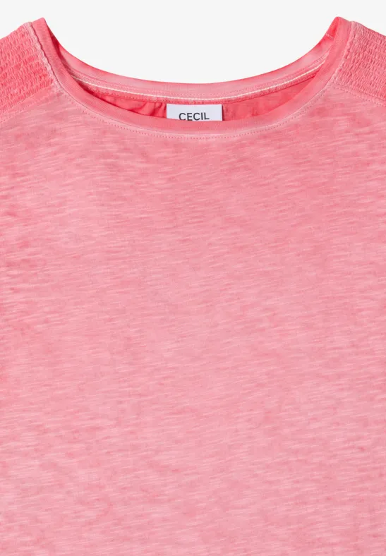 Pink meliertes T-Shirt mit Rundhalsausschnitt und kurzem Arm, schlicht und lässig.