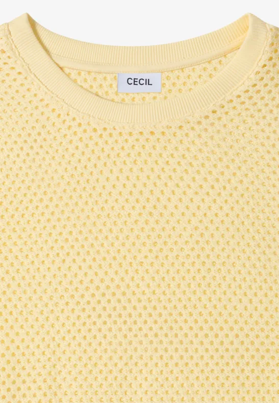 Gevouwen geel, luchtig mesh gebreid shirt met CECIL-label.