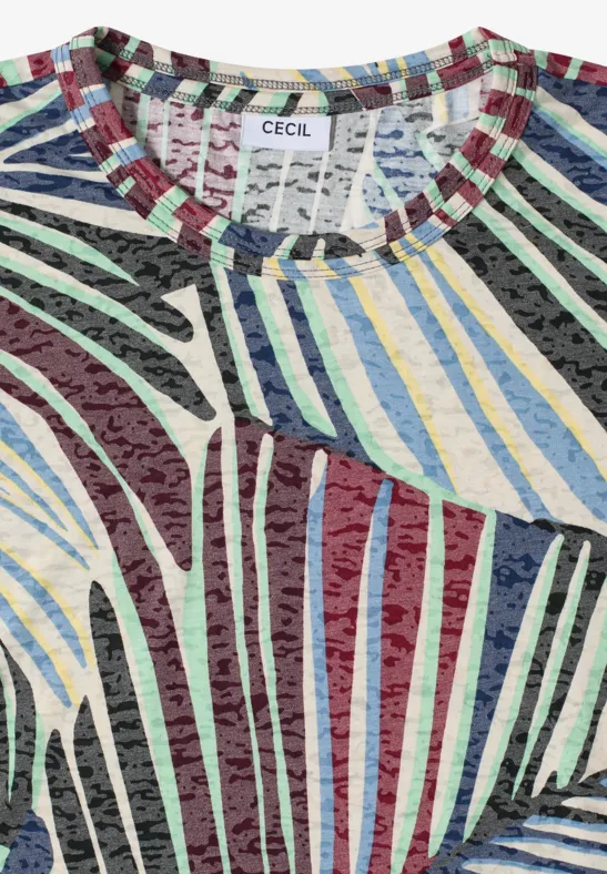 Kleurig gestreept shirt met abstract patroon en 'CECIL'-label bij de hals.