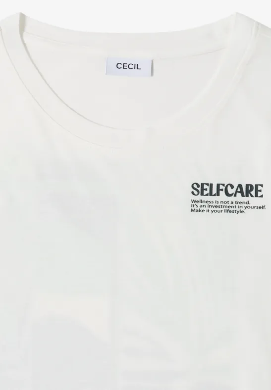 Weißes Tanktop mit 'SELFCARE'-Aufdruck und kleinem Text, Marke CECIL.