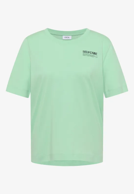 Loszittend mintgroen T-shirt met korte mouwen en klein logo op de borst