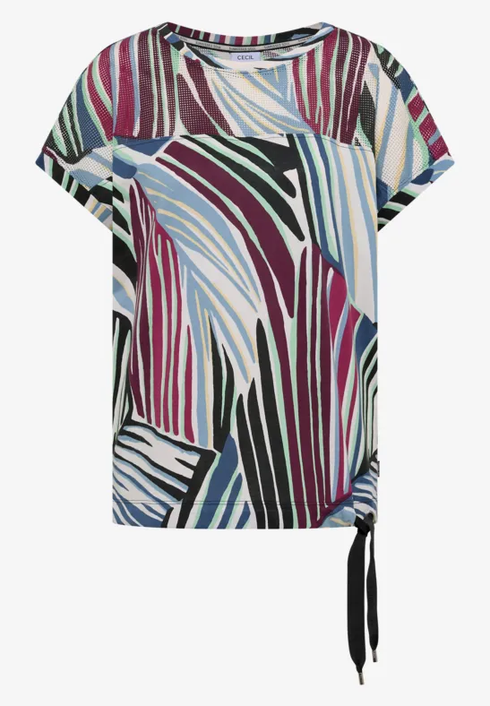 Haut ample à manches courtes avec imprimé zèbre abstrait coloré et nœud latéral.