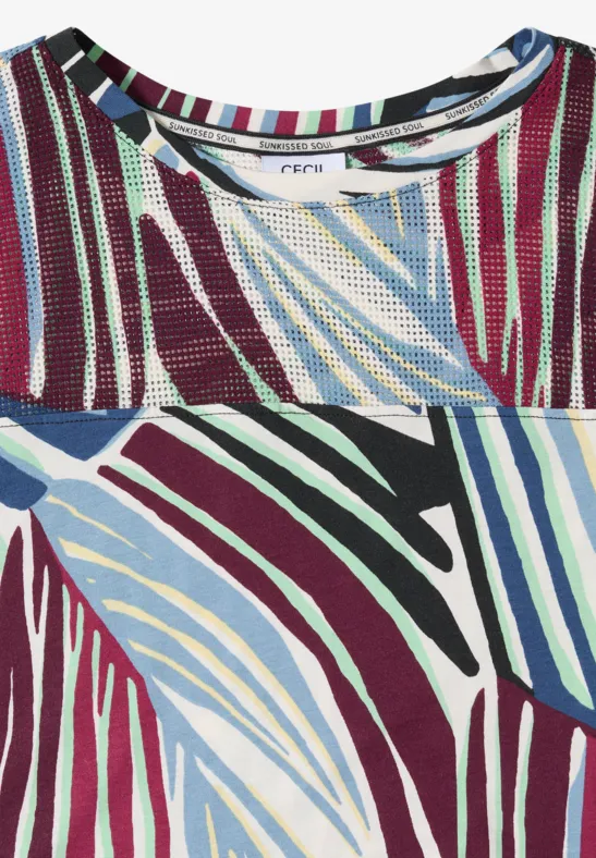 T-shirt à motifs géométriques multicolores en bleu, rouge et noir