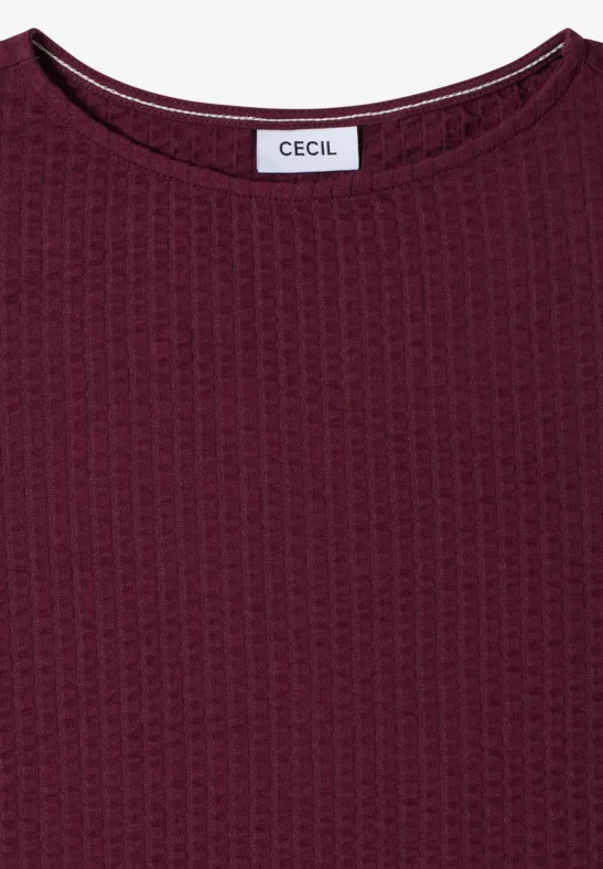 Donkerrood gestructureerd damesshirt met ronde hals en CECIL-label.