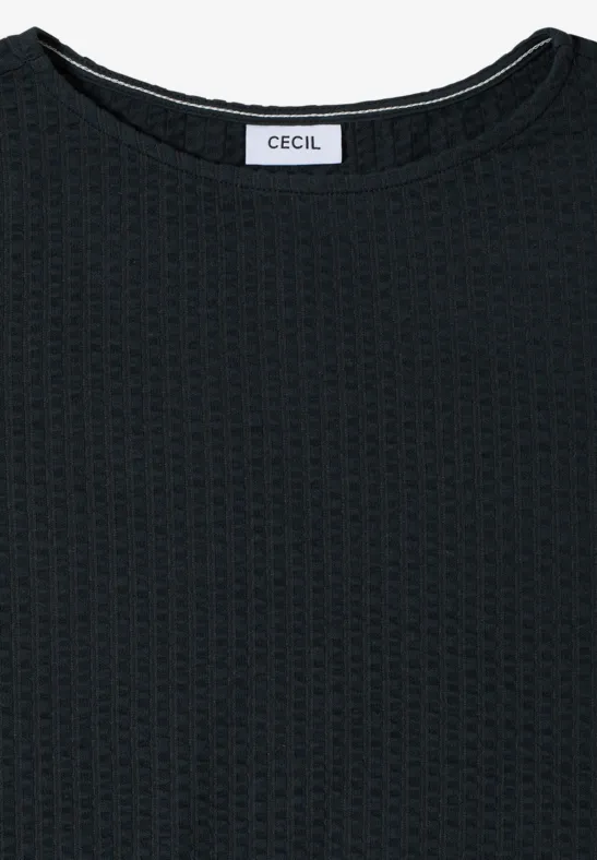 Zwarte, gestructureerde top met ronde hals en CECIL-label