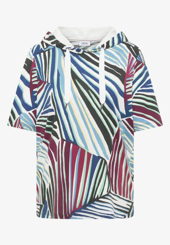 Kurzes Kapuzen-Shirt mit buntem, abstraktem Streifenmuster